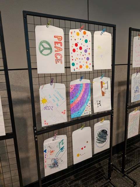 Hand-decorated envelopes on display at the exhibition